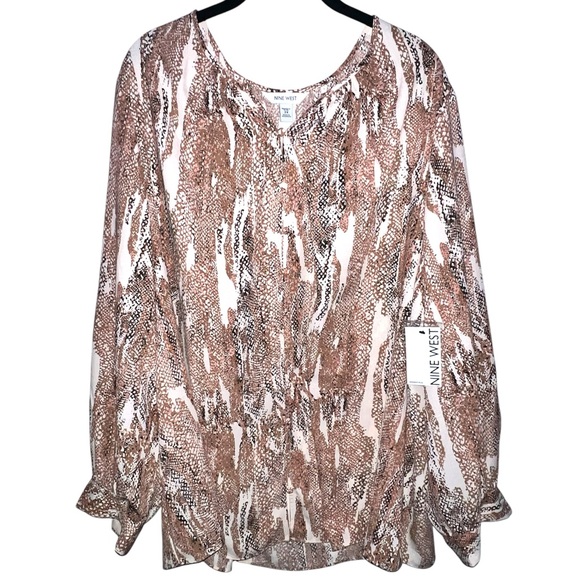 NINE WEST | NWT SNAKE PRINT BUTTON UP BLOUSE - Picture 1 of 8